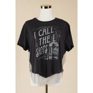 Sz L Modish Rebel I Call The Shots Cropped Fringe Whiskey T-Shirt In Phantom EUC
